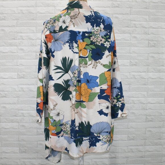 Shacket Wrap Shirt Jacket Floral Asymmetrical Unique Tropical Blue 2XL - Picture 7 of 14
